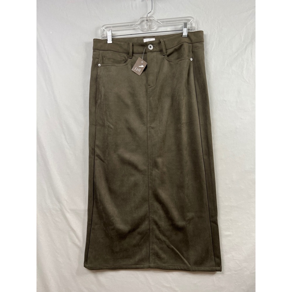 J.Jill Faux Suede Maxi Skirt Women 14 Olive Green Straight Pencil Five Pocket